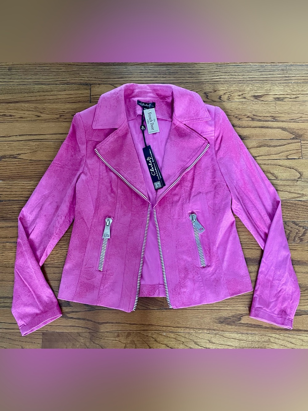 Charlie B Pink Orchid Faux Leather Perfecto Jacket Women’s Medium NEW WITH TAGS